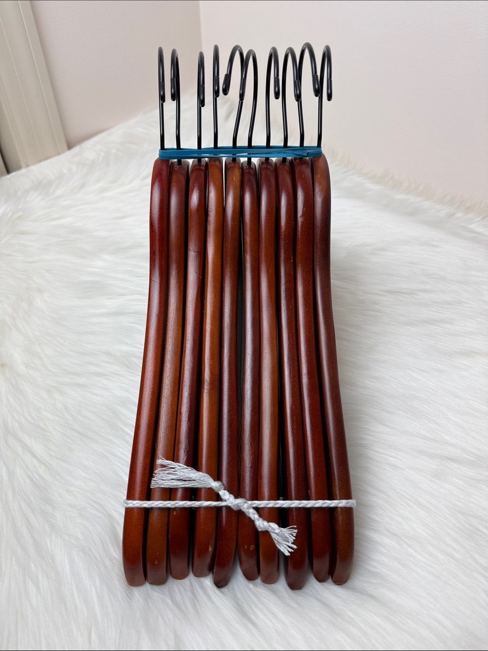 Brookstone Premium Wooden Hangers with Bar in Mahogany  - Set of 10